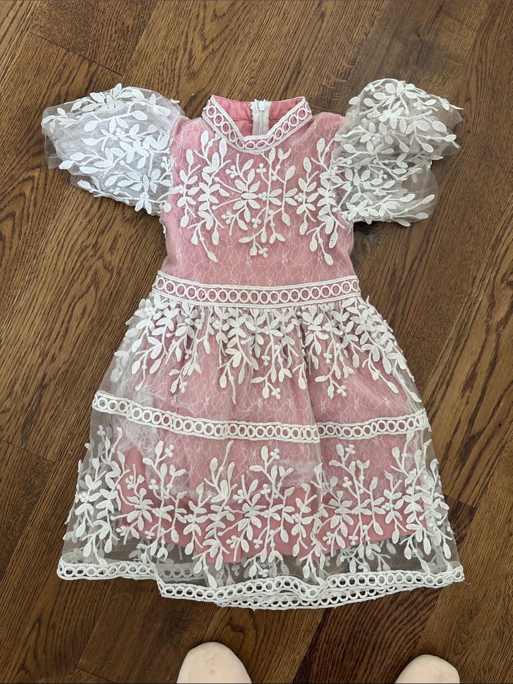 Ivy City Co Pink Dress with White Lace Overlay
